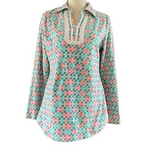 Talbots Turquoise Pink Watercolor Dot Tuni…